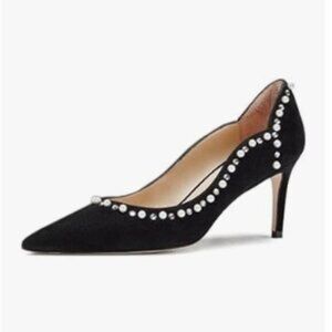 Pazzion Black Pearls Beaded Pointy Toe Pumps High Heel Outdoor Wedding Shoes
